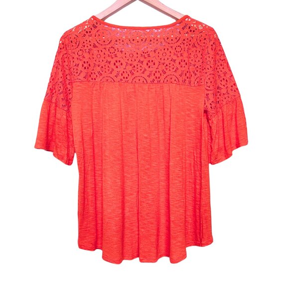A.N.A. A New Approach Peasant Fairy Top Size M Coral Crochet Flutter Sleeve Boho - Picture 4 of 9